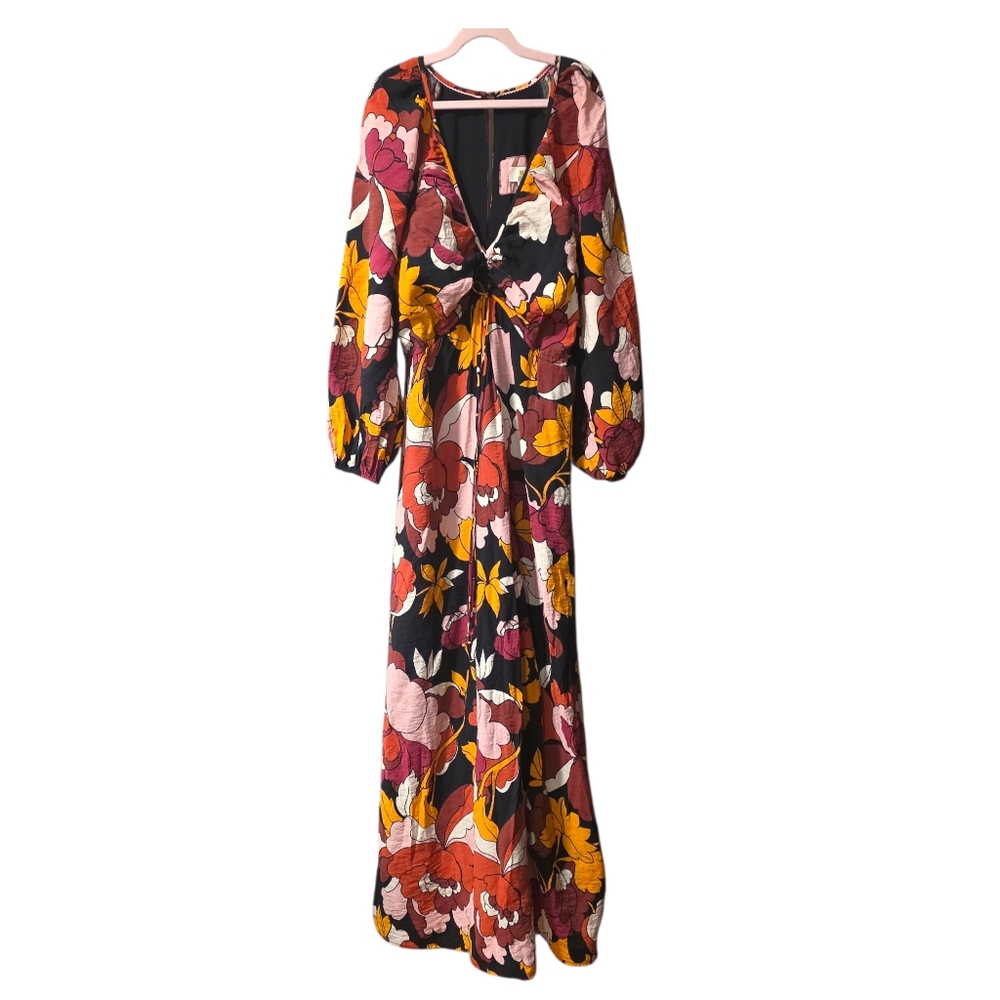 Maeve By Anthropologie Size 2 Deep-V Rucher Floral Midi Dress